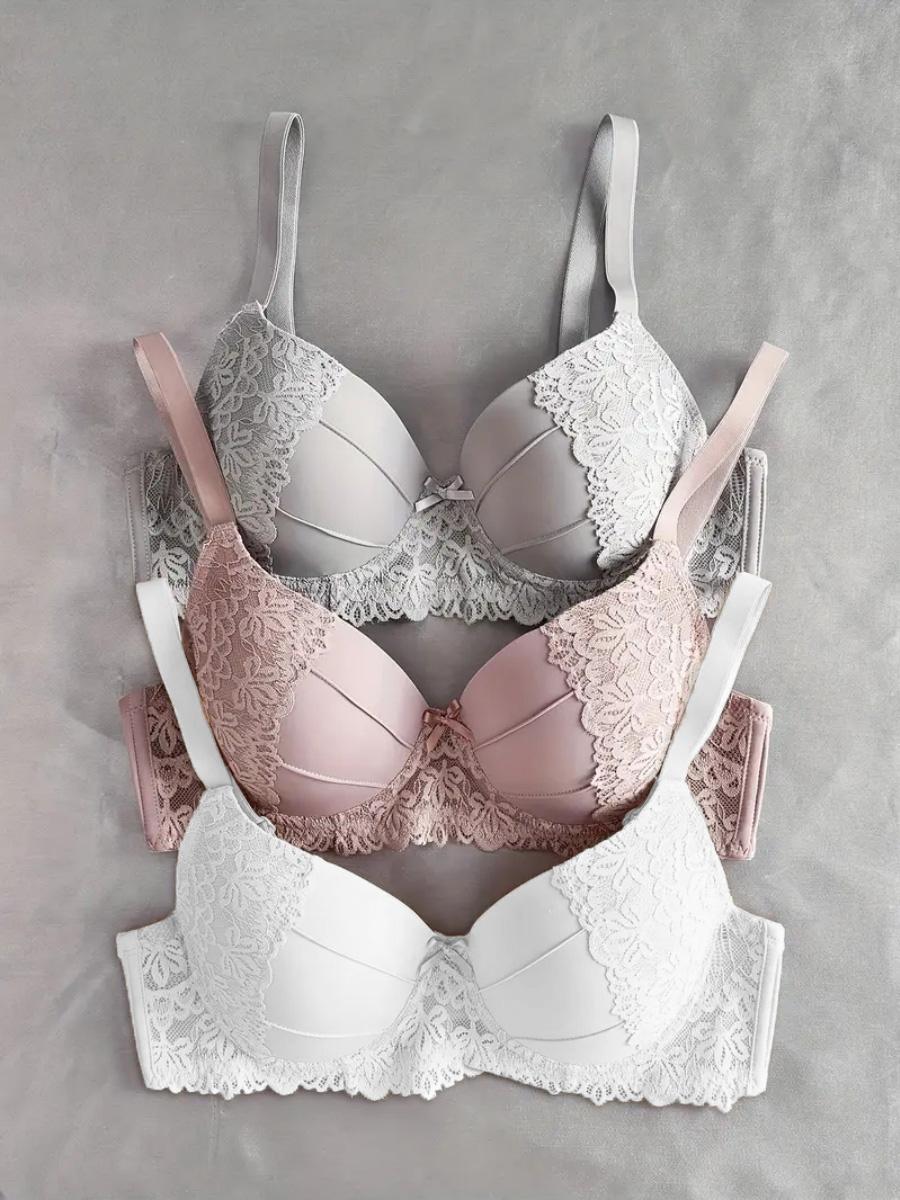 3pcs Women's Push-Up Underwire Bras - High Support Anti-Sagging Breathable Nylon/Elastane Blend, Bohemian Style Lace Trim & Solid - Comfortable Everyday & Special Occasion Bras Womenswear Basic Minimalist Vneck 3pcs Women's Push-Up Underwire Bras - High Support Anti-Sagging Breathable Nylon/Elastane Blend, Bohemian Style Lace Trim & Solid - Comfortable Everyday & Special Occasion Bras Womenswear Basic Minimalist Vneck