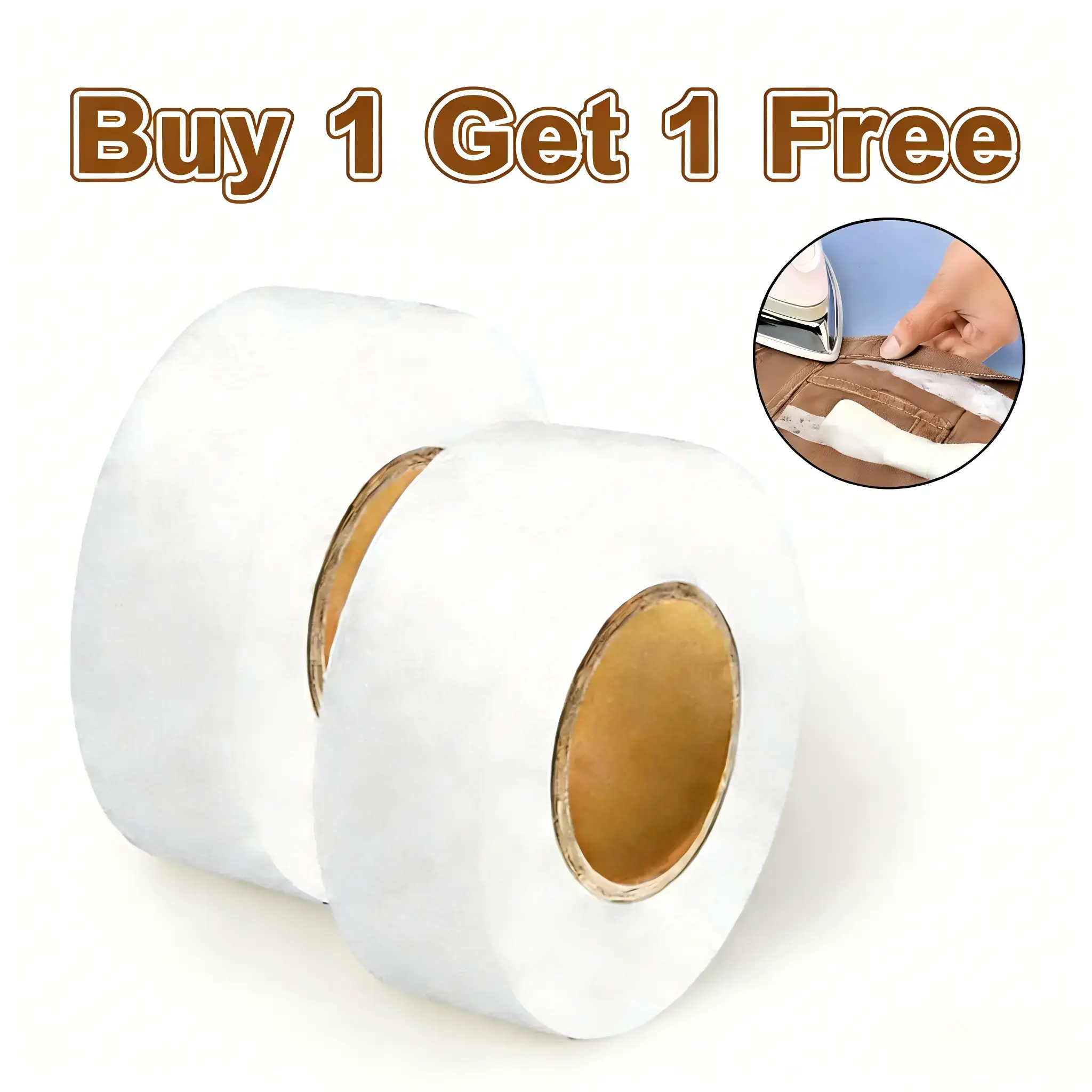 Buy 1 Get 1 Free Dual-Sided Iron-On Hemming Tape, No-Sew Fabric Adhesive Tape for Pants, 0.79in Width, 2559in Length, White, Dual-Sided Adhesive Tape
