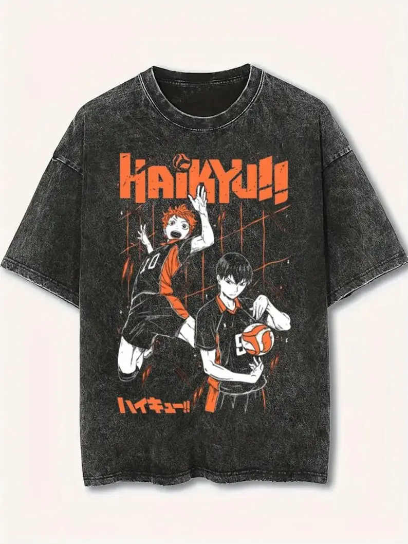 Haikyuu Anime T-Shirt Vintage Wash Oversized | Hinata & Kageyama