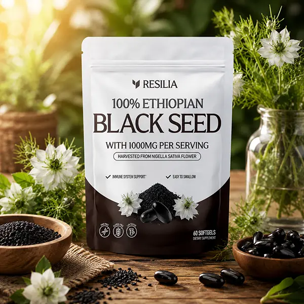 Resilia Ethiopian Black Seed Oil Softgels 1000mg Per Serving, Premium Nigella Sativa Supplement for Digestive & Immune Support, Easy to Swallow, 60 Softgels