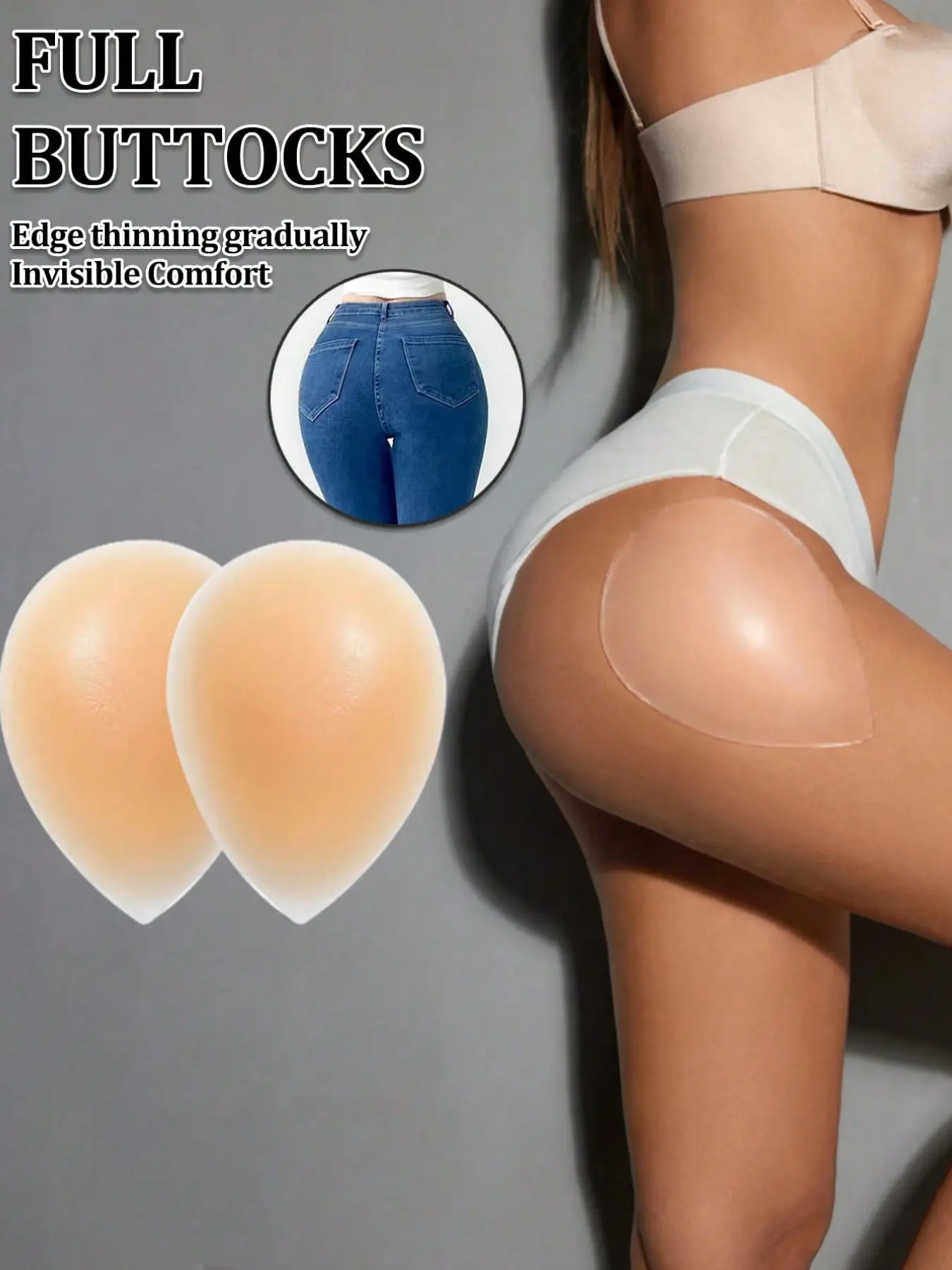 Women's Thick Adhesive Hip Pads, 1 Pair Butt Enhancer Inserts, Body Shaping Underwear Accessories Pads, Lift Padding, for a Natural Look, for Jeans, Dresses & Yoga, Nude