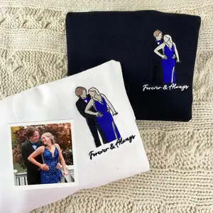 Custom Couple Embroidered Sweatshirt – Personalized Embroidered Portrait from Photo Gift for Anniversary Valentine Birthday