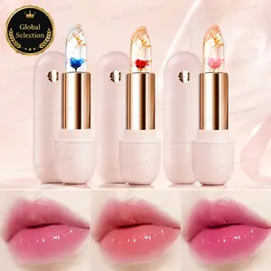 3Pcs Flower Jelly Color Changing Liptick Set Waterproof Long Lasting Moisturizing Makeup Gold Foil Petal Hydrating Lip Tint Temperature Changing Transparent Cosmetic DealsForYouDays