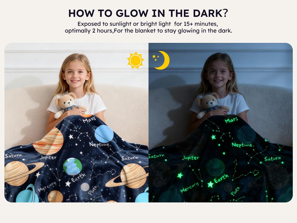 Yoofoss Glow in The Dark Fleece Throw Blanket for Kids, Soft Warm Cozy Cute Glowing Blankets for Bed Sofa Couch Unique Gifts, Toddler Blankets for Boys Girls, Twin Size 61" x 81"