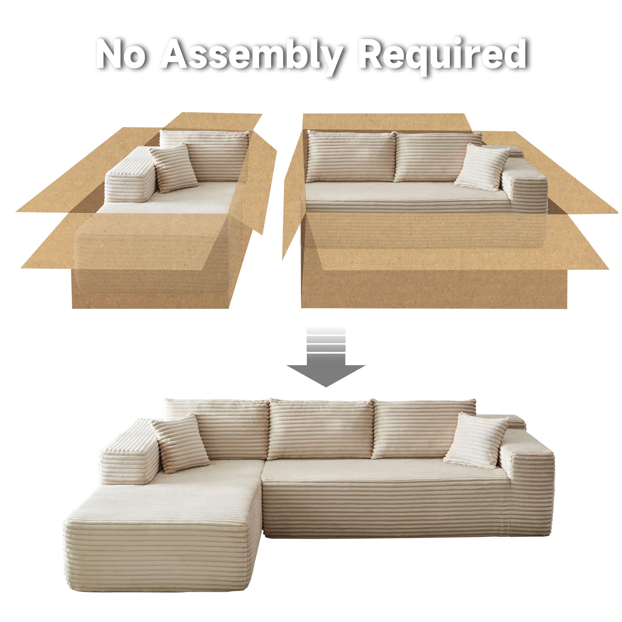 【3 Packages Shipping】Ovios 104" Modular Couch with Chaise and 49'' Boneless Chaise Lounge - L-Shaped Sectional Sofa Set with Flexible Configuration, Plush Corduroy Cloud Velvet Fabric,No Assembly Required, 5 Seater