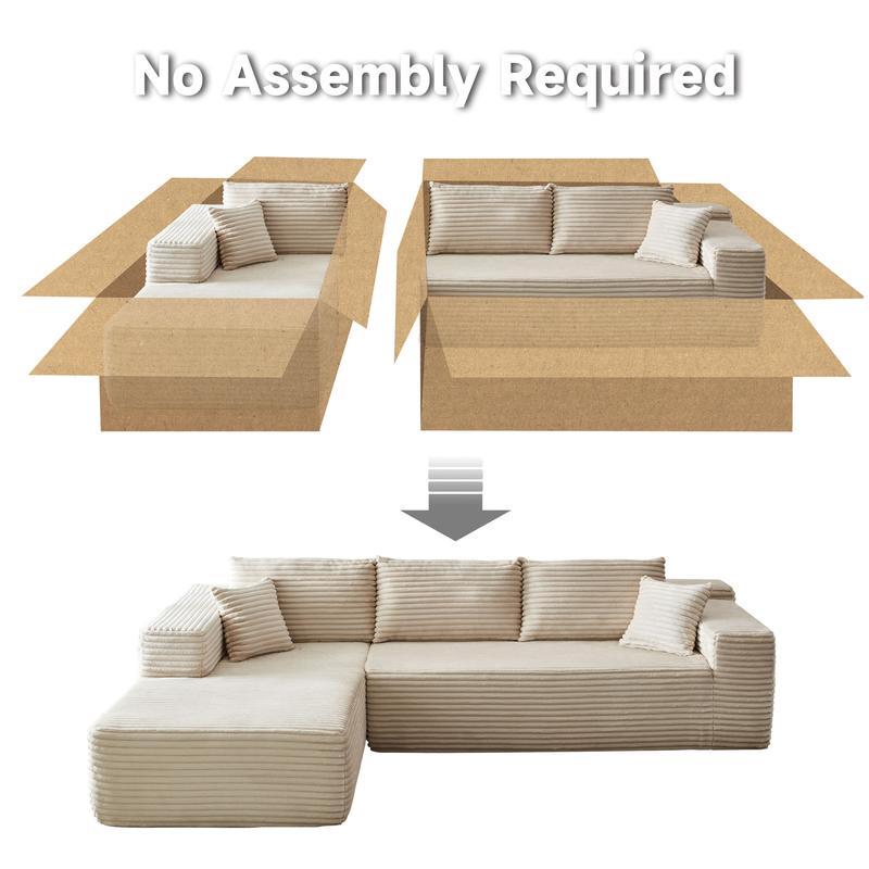 【3 Packages Shipping】Ovios 104" Modular Couch with Chaise and 49'' Boneless Chaise Lounge - L-Shaped Sectional Sofa Set with Flexible Configuration, Plush Corduroy Cloud Velvet Fabric,No Assembly Required, 5 Seater