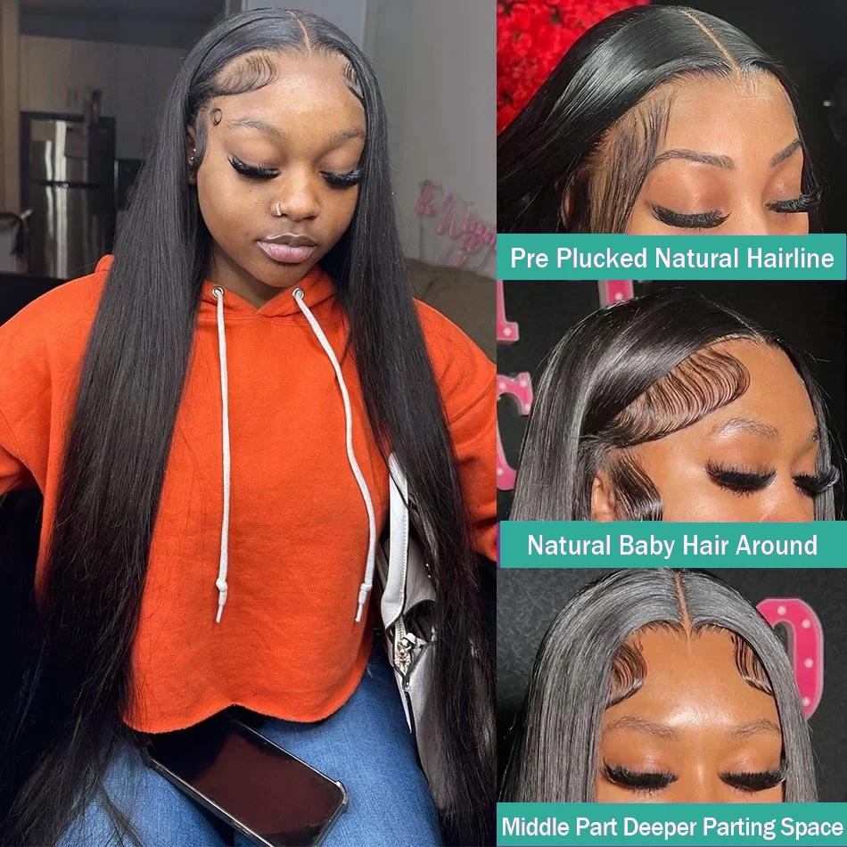 Bling Hair Straight Lace Front Hair Wigs 13x4 13x6 Lace Frontal Human Hair Wig for Women Brazilian Natural Black Hair 180% Density Pre-Plucked Hair Wig TikTokShopBlackFriday