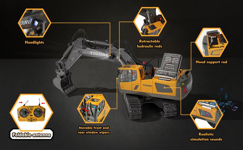 【Valentine's Sale ON! 】Excavator Remote Control Construction Truck 2.4Ghz 11 Channels RC Bulldozer Alloy Plastic Engineering Vehicle Electronic Toys for Kids,Christmas gift