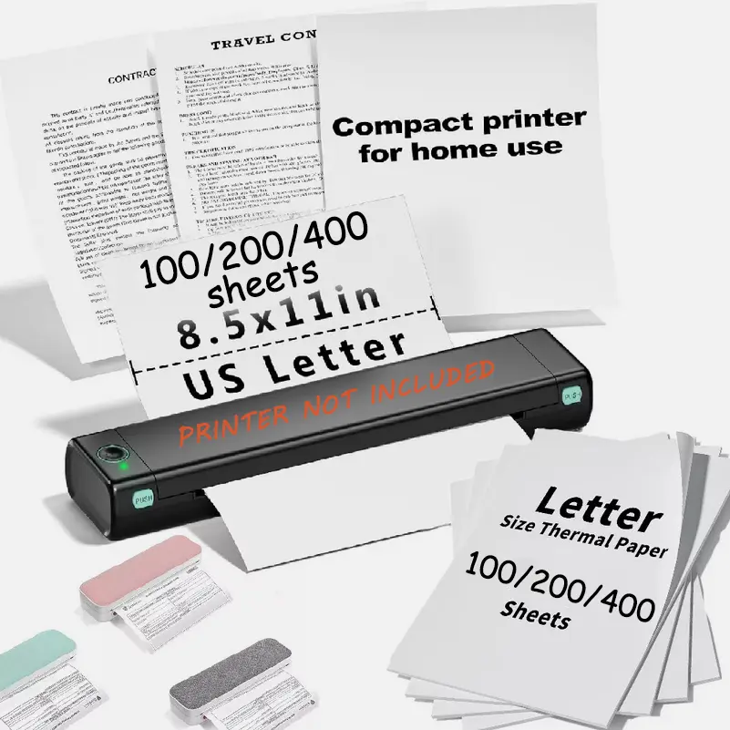 SJPACK 8.5"x11" A4 Thermal Paper 100/200/400/500 Sheets B*A-Free Inkless for M08F MT800 PJ762 PJ763MFi Portable Reports & Invoices Office Stationery