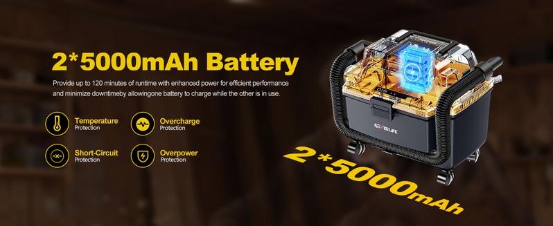 GEVEELIFE Cordless Shop Vac Wet and Dry 4.3 Gallon with 2 x 5.0Ah Batteries Fast Charger HEPA Filter Strap Wheels 3-in-1 Vacuum Cleaner for Garage Car Workshop