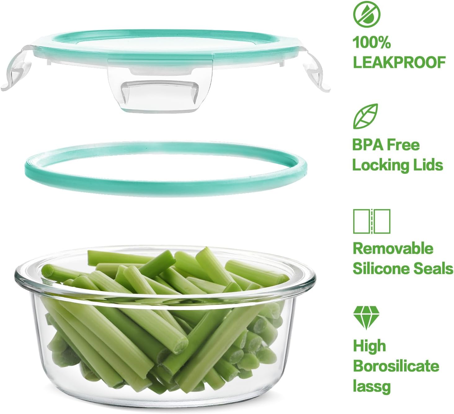 8 Pack Borosilicate Glass Food Storage Containers (8 Containers+1 Utensil) Stackable Airtight BPA Free Oven/Microwave/Freezer/Dishwasher Safe