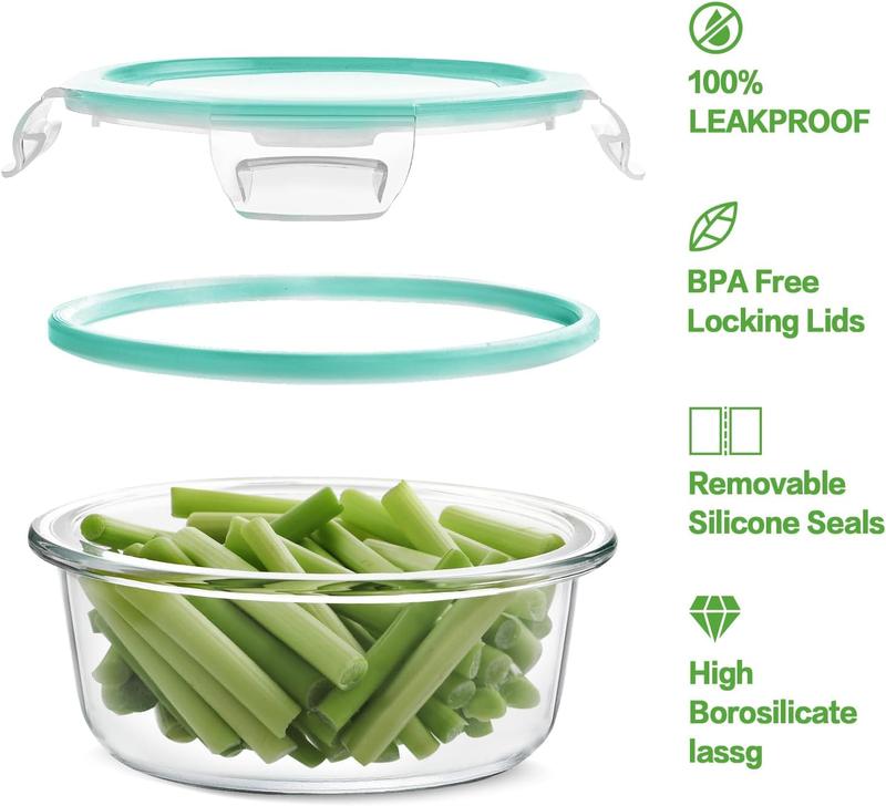 [Valentine’s Day Gift] 8 Pack Borosilicate Glass Food Storage Containers (8 Containers+1 Utensil) Stackable Airtight BPA Free Oven/Microwave/Freezer/Dishwasher Safe