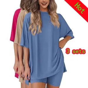 【3 Sets】Loose-Fit Stretch Solid-Color Minimalist Nightgowns for Women, Plus Size Women's Wear, Casual Ladies' Clothing, Comfortable Loungewear, Vacation & Leisure Fashion. Womenswear Homewear Nightwear Pajama Sleeve