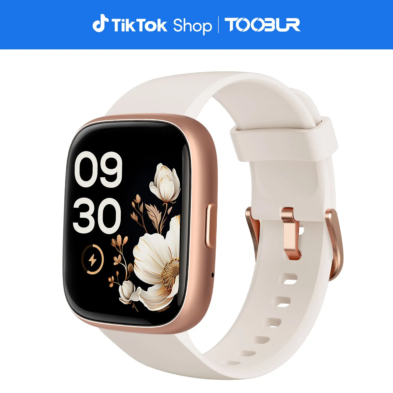TOOBUR Silicone LCD Wearable Calling Smart Watch for Unisex Adults, Bluetooth Voice Assistant, Call Answer/Make, IP68 Waterproof, Sleep Tracker, Step/Calorie Tracker, 100 Sports Modes, Beige (Smart & Wearable Devices, Sports Smartwatches), Batteries, Lcd