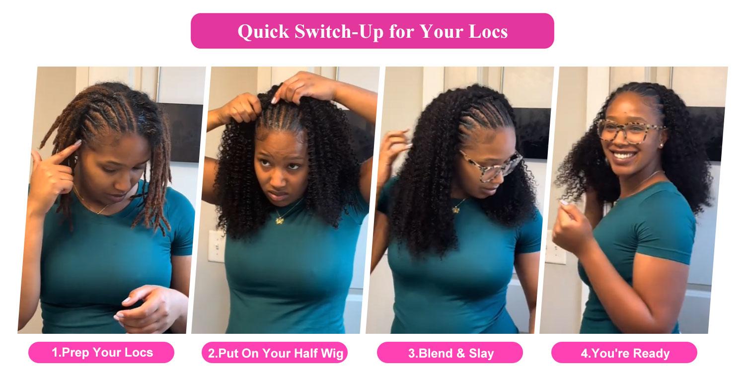 [Wear Go Half Wig] BGMgirl Burmese Curly Wear Go Spiral Curly Ends Half Wig Invisible Hairline Draw-string Cap Seamless Flip Over Locs Style Human Hair Wig Beginner Friendly Vacation Hair Updo Down Style TikTokShopBlackFriday