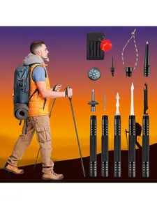 [Bestseller] Multi-Functional Hiking Stick Tactical Hiking Pole - Tool Equipment Hiking Pole, Adjustable Tactical Hiking Walking Stick, With Built-In Canvas Storage Bag And Compass, Easy To Carry, Suitable For Outdoor Hiking And Trekking.