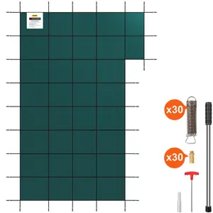 【FathersDayGift】VEVOR Inground Pool Safety Cover,  , Fits 20 ft x 40 ft Rectangular Winter Pool Cover with Right Step, Triple Stitched, High Strength Mesh PP,nstallation Hardware Included Household Steel