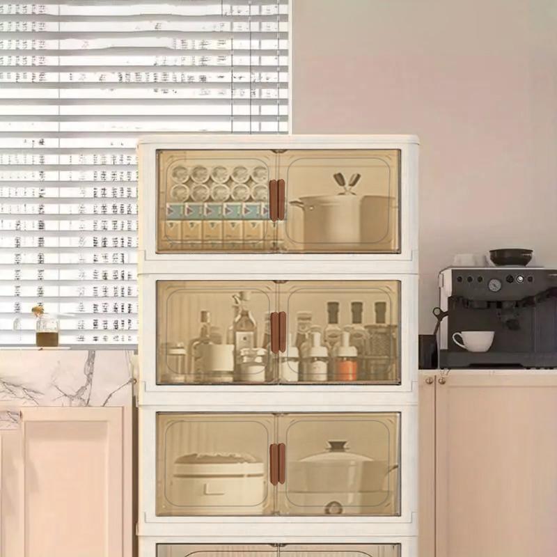 [Space-saving Storage Box]stackable storage box-Space-saving, storage cabinet, folding cabinet with covered wheels, can store clothes, snacks, toys, closet and book storage, open front door