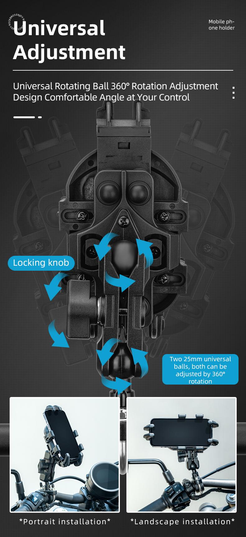 ROCKBROS Motorcycle Phone Mount with Vibration Dampener for 4.7''-7.1'' Phones, Universal Motorcycle Cell Phone Holder Handlebar Phone Mount(Handlebar Mount)