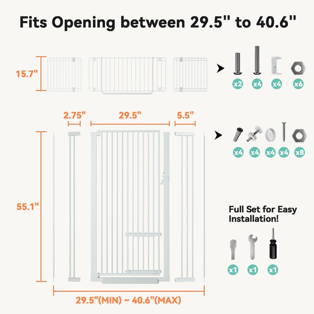 71" Extra Tall Pet Gate for Cats, 29.5-40.6" Extra Wide Cat Gate with Adjustable Cat Door, Pressure Mounted Easy Walk Through Pet Gate with Door for Stairs, Doorways, Kitchen 71" Extra Tall Pet Gate for Cats, 29.5-40.6" Extra Wide Cat Gate with Adjustable Cat Door, Pressure Mounted Easy Walk Through Pet Gate with Door for Stairs, Doorways, Kitchen