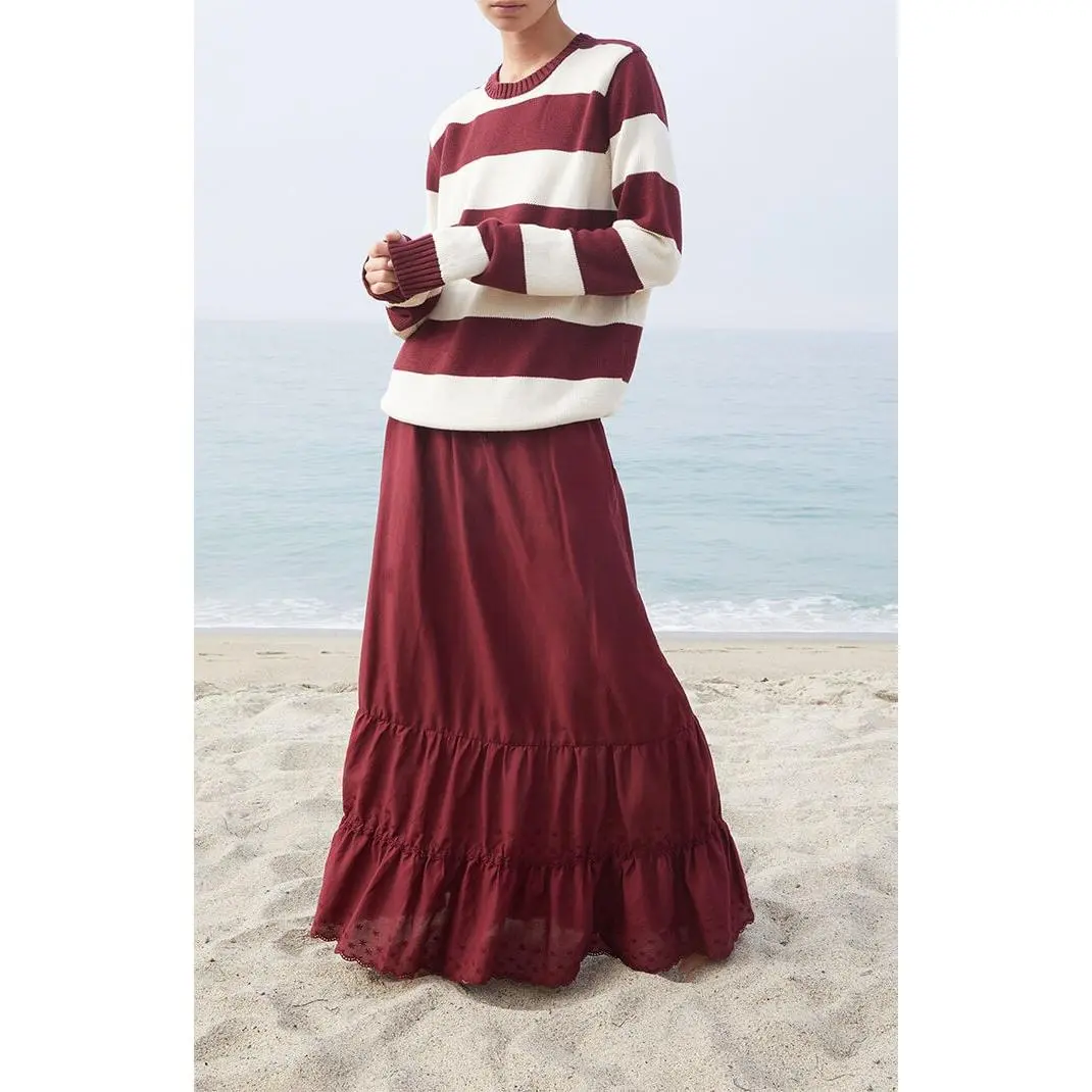 John Galt Women's Martha Burgundy Striped Sweater