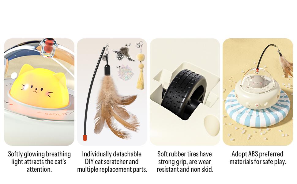 Automatic obstacle avoidance cat laser toy, 2-in-1 interactive cat toy, laser and feather cat teaser, USB rechargeable laser cat toy, perfect gift for bored indoor adult cats/kittens, detachable mint ball.