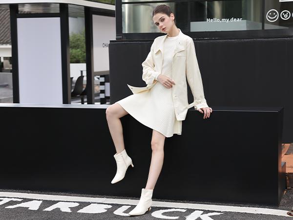 Mysoft Women's Square Toe Kitten Heel Ankle Boots, Winter Womensfashion Shoe, Comfortable Side Zipper Boots for Women, Elegant Walking Shoes, Ideal Valentine's Day Gift