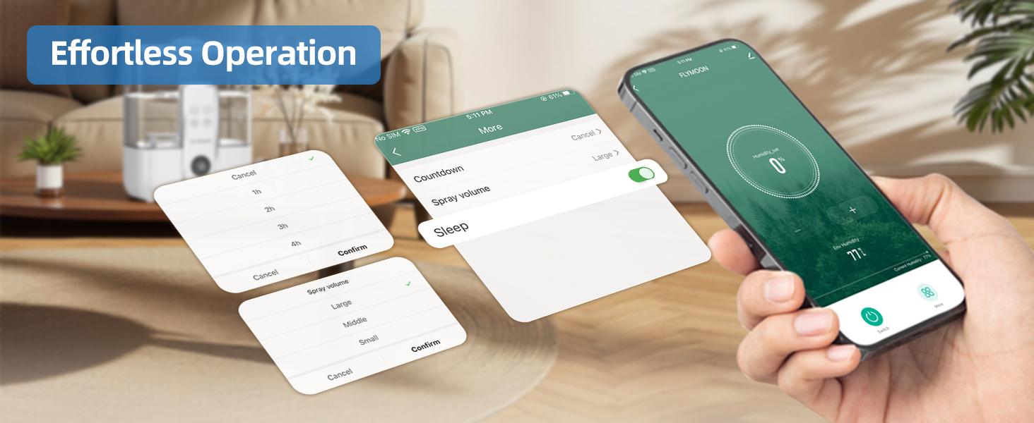 Flymoon 5L Quiet Cool Mist Humidifier for Bedroom,WiFi Control&Touchscreen,Air Humidifier for Baby & Plants, Top Fill, 28dB, 3 Mist Levels, 12H Timer for Office,Large Room,Plant House