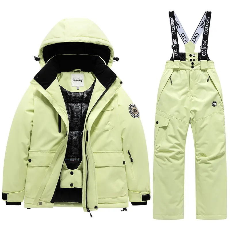 Kids' Phantom Black Waterproof Warm 2-Piece Ski Suit - Sports Top, Jacket, Pants, Machine Washable Professional Outdoor Sports Clothing for Skiing, Phantom Black Suit