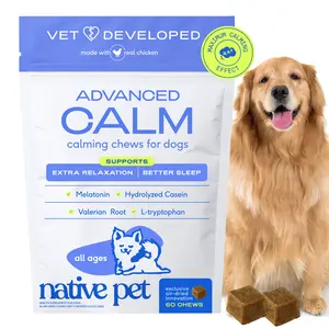 Native Pet Advanced Calming Chews for Dogs All Breed - Anxiety Relief, Stress, Separation & Sleep Support with Melatonin for Dogs, Hydrolyzed Casein, Valerian Root & L-Tryptophan