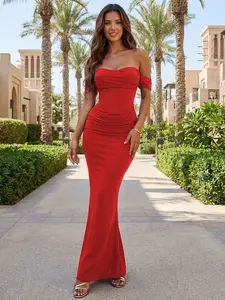 Curvysweet SDK0613A Elegant Off-Shoulder Corset Ruched Mermaid Maxi Gown With Built-In Bra, Formal Bodycon Evening Dress For Christmas, New Year, Wedding Guest, Cocktail, Homecoming & Parties