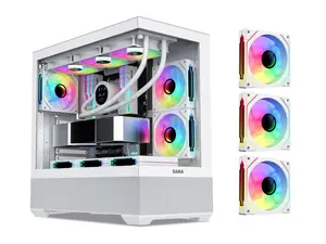 SAMA SV02 Dual USB3.0 and Type C Tempered Glass ATX Mid Tower Gaming PC Computer Case, 3 Addressable RGB Fans Pre-Installed, Support BTF Back Plug Motherboard