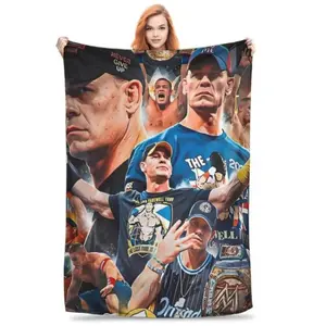 John Cena Wrestling Blanket Ultra Soft Flannel Fleece Cozy Warm All Season Bedroom Couch Sofa Home Decor Throw Birthday Christmas Gift for Fans Kids Boys Men Women WWE Superstar Hustle Loyalty Respect