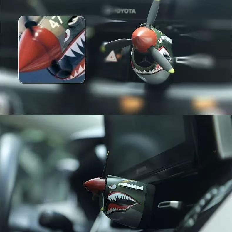 P-40 Fighter Aircraft Aromatherapy Cart 2025 New Mechanical Classic Design Shark Tiger Head Grille Battery Free Air Freshener Small Propeller Ventilation System Compressed Fragrance Refills Green