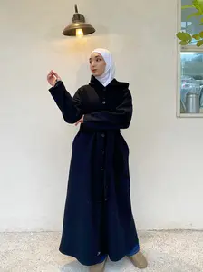 Cozy Hooded Maxi Coat Abaya for Women  Robe Coat, Belted Full-Length Winter Outerwear SpringStatements