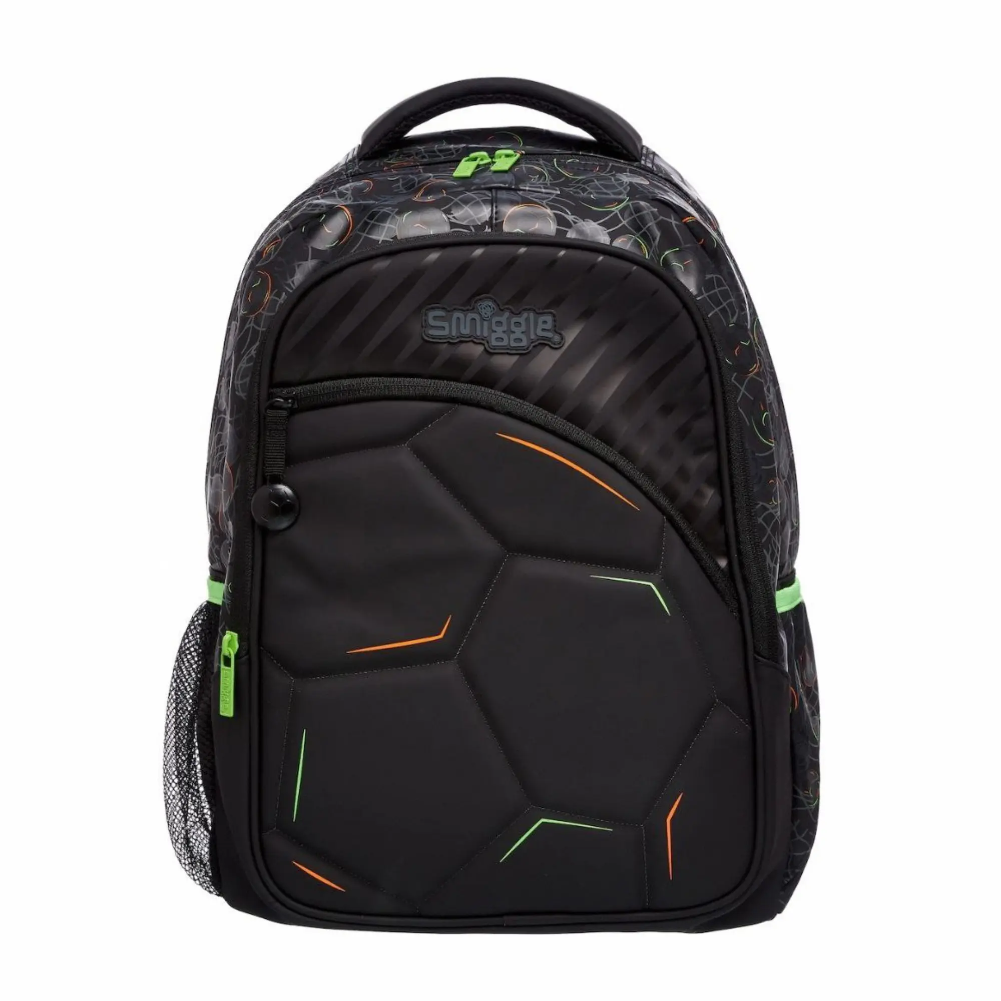 Smiggle Black Soccer Ball School Backpack 3D Embossed Football Pattern Bookbag Large Sports Bag