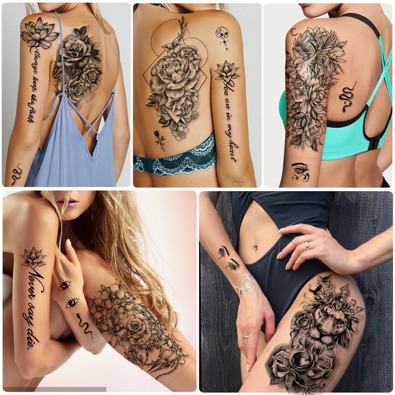 49 Sheets Large Flowers Butterfies Crown Waterproof Temporary Tattoos for Women Fake Tattoos Adults Body Make Up Tattoo