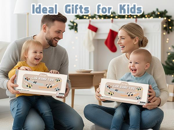 Joyreal Montessori Toddler Toys for 1 2 3 Year Old - 7 Level Wooden Car Ramp Racer Toys with 8 Mini Cars & 2 Garages - Christmas Birthday Gifts for Boys and Girls