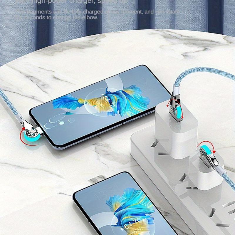 65W Dual Elbow Rotating Flash Charging Quick Data Cable for iPhone - Lightweight Mobile Cellphone Electronic Charger