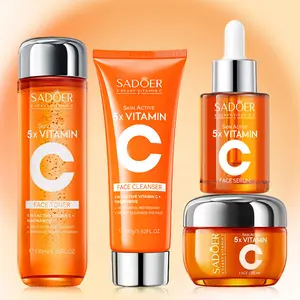 【 4PCS 】5X Vitamin C Face Wash & 5X Vitamin Face Toner & 5X Vitamin C Face Serum & 5X Vitamin C Face Cream , Sets of vitamin C skin , Moisturizing, Hydration ,Clean,for all Skins Gift for Women