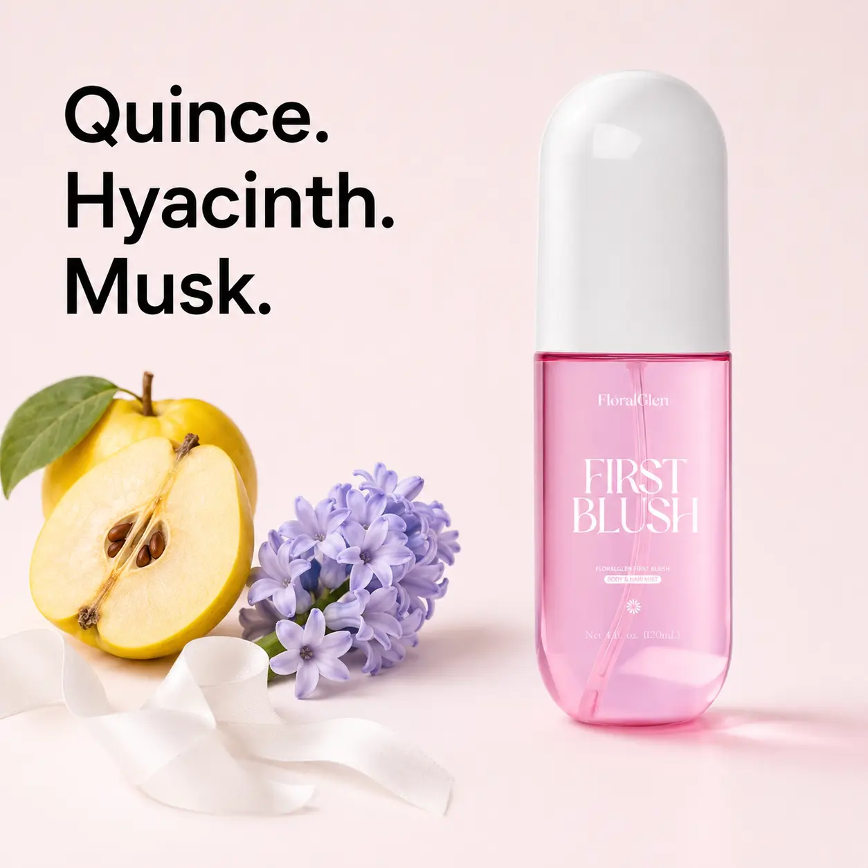 FloralGlen First Blush Fragrance Mist for Women, Long-Lasting Fresh Floral Body & Hair Spray, Pear, Grapefruit, Hyacinth & Jasmine, 4 fl oz, Perfume