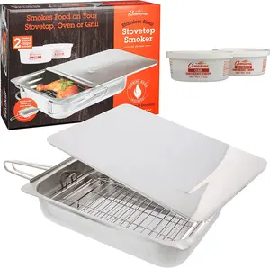 Cameron's Large Stovetop Smoker w Wood Chips and Recipes 11" x 15" x 3.5" - Stainless Steel Smoker - Great For Dinner, Feasts, Parties & More