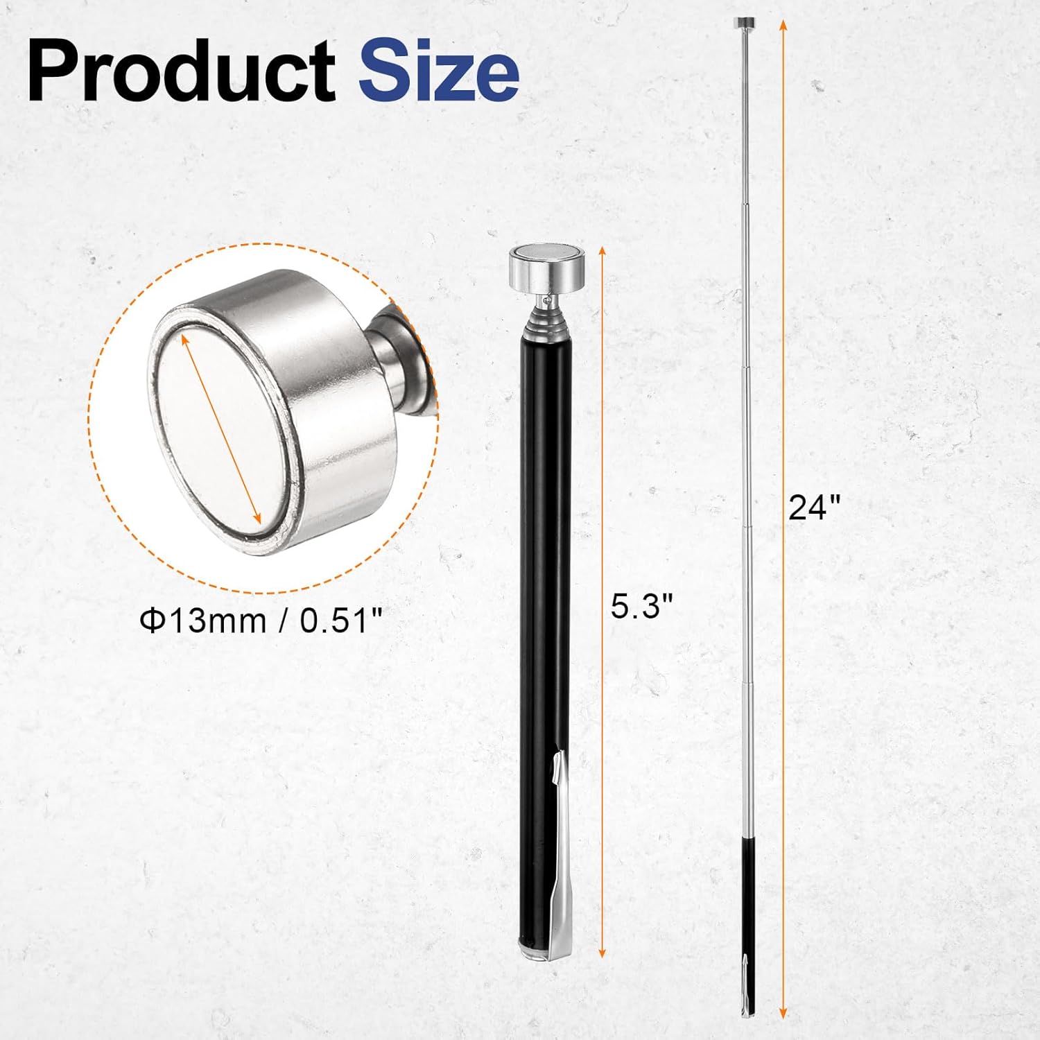 Votrek Telescoping Magnetic Pickup Tool 5LB Stainless Steel 5.3" to 24" Extendable Magnet Retrieval Stick with Pocket Clip for Car Industry Garage Office, Black