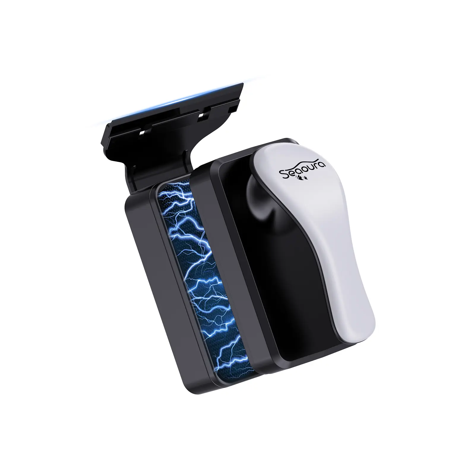 Seaoura Aquarium Magnetic Glass Cleaner Algae Scraper - Lightweight Fish Tank Cleaning Tool with 2 Detachable Blades, Floating Magnet Design, Scrubbing Brush, Contoured Debris Removal for Saltwater Aquarists, Swappable Blades Keep Cleaning Simple, Effortl
