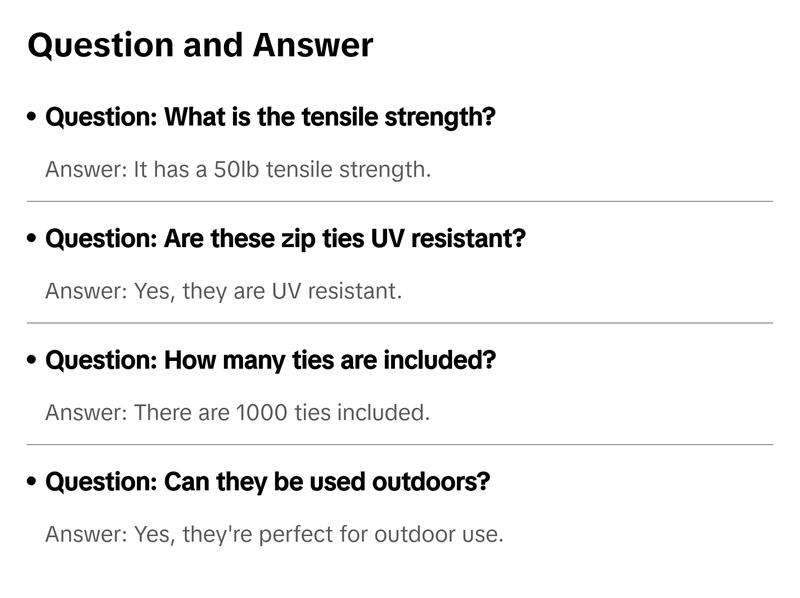 8-Inch Black Heavy Duty Zip Ties (1000-Pack) | 50lb Tensile Strength | UV Resistant Nylon