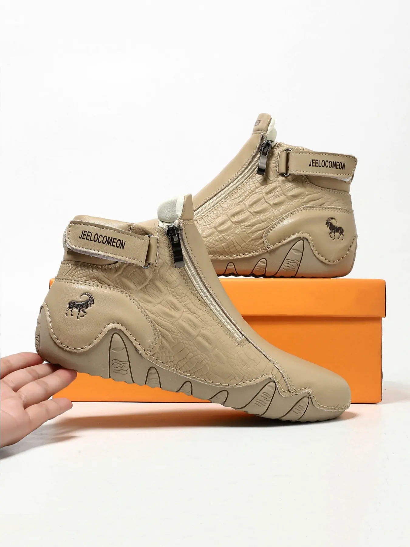 Men's Fashion Ankle Boots, Fashionable Boots, Animal Print, Print Leather Boots, Side Zipper Design, Casual Comfortable Outdoor Shoes, All Season Wear, Trendy and Versatile, Modern Boot, Side Zippered Boot