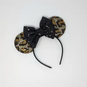 Cheetah Print Mouse Ear Headband with Bow