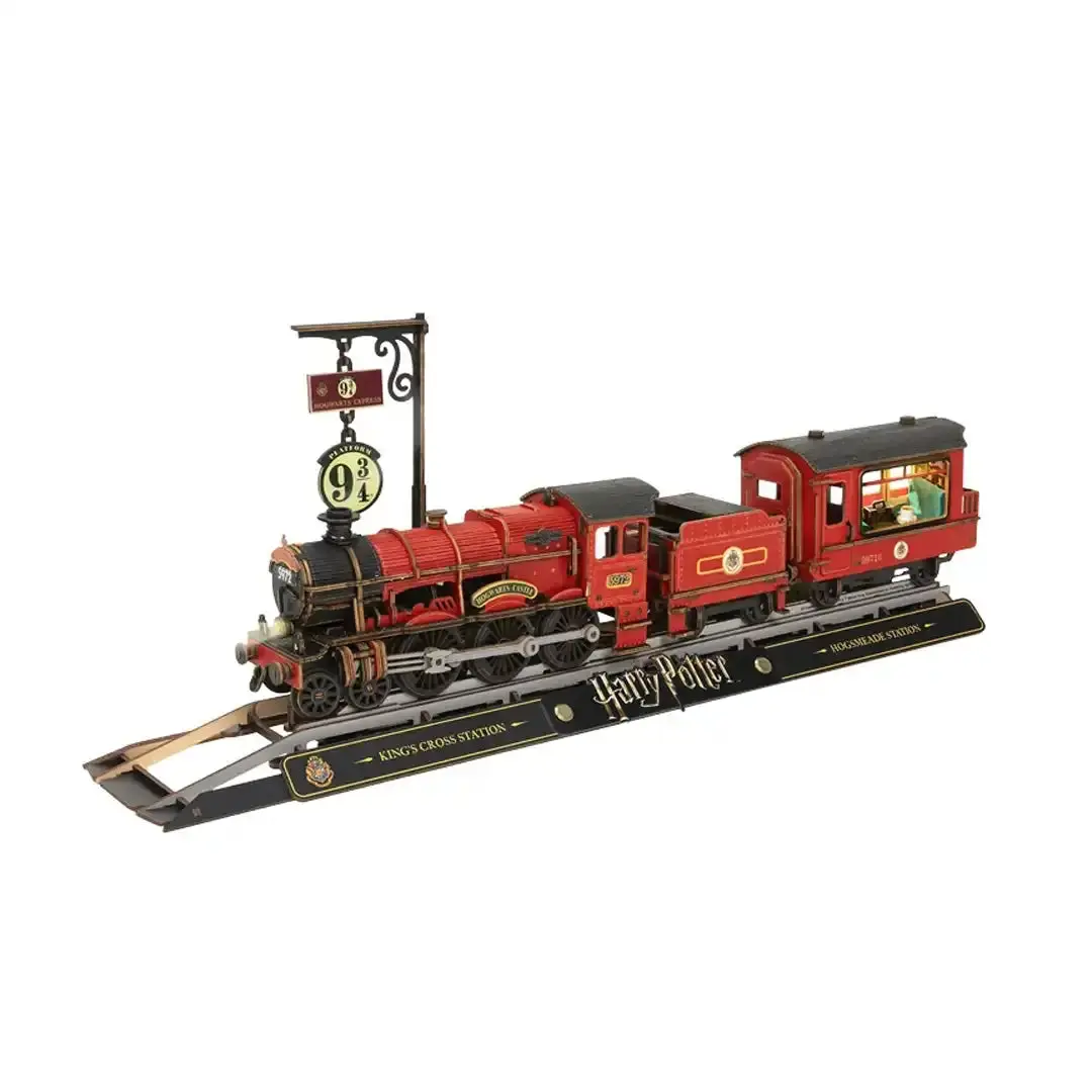 Puremind Harry Potter Hogwarts Express Collectible Wooden Building Bricks Set - DIY Assembly Brick Kit, Railed 3D Vehicle Model Craft Toy, Craft Supplies for Classic Toy Enthusiasts, Collectibles