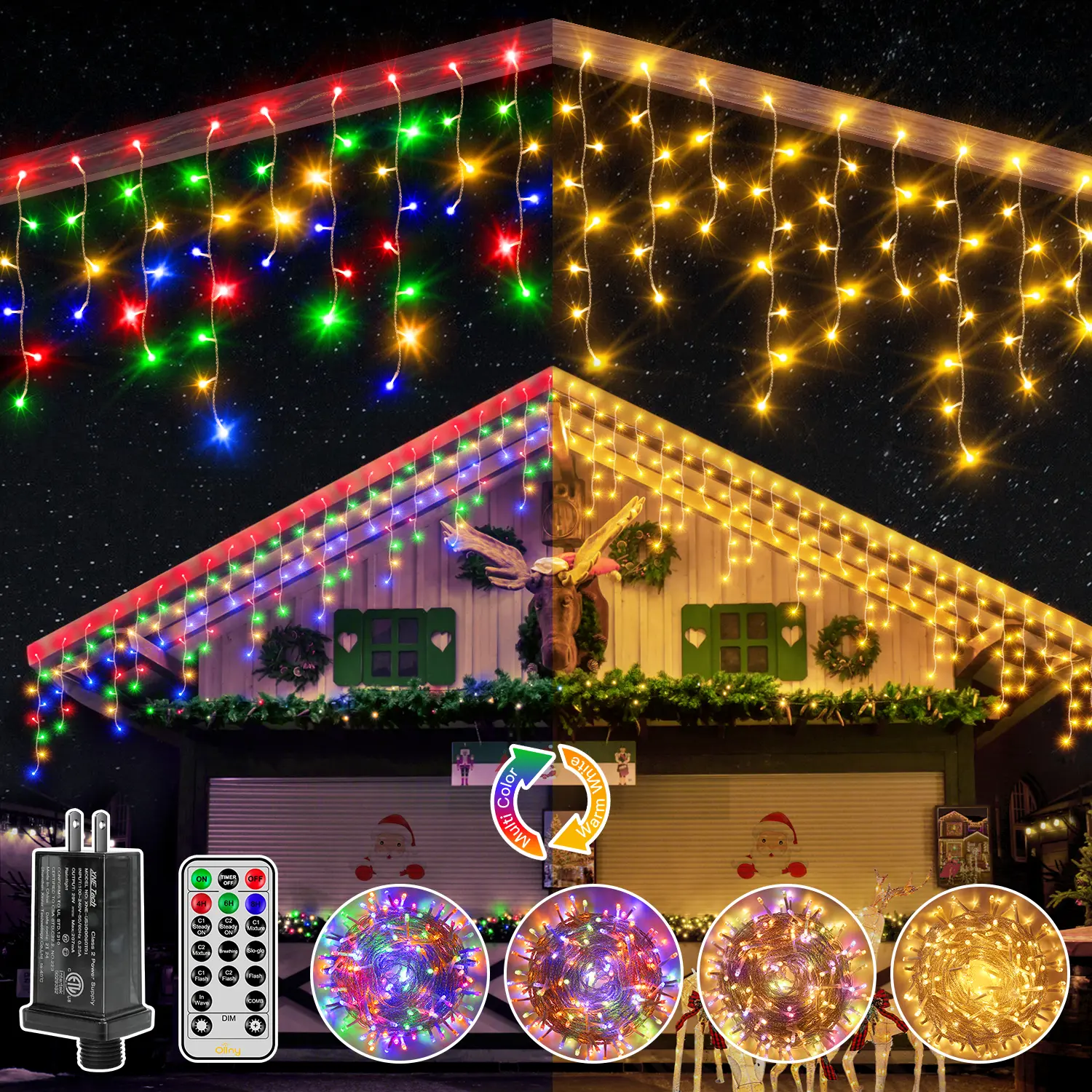 Ollny Icicle Lights for Outside 306LED 25FT, Color Changing Christmas Light with Remote 11 Modes Timers Waterproof, Plug in Connectable Hanging Lights for Outdoor Indoor House Roof Wedding Party Birthday Halloween Holiday