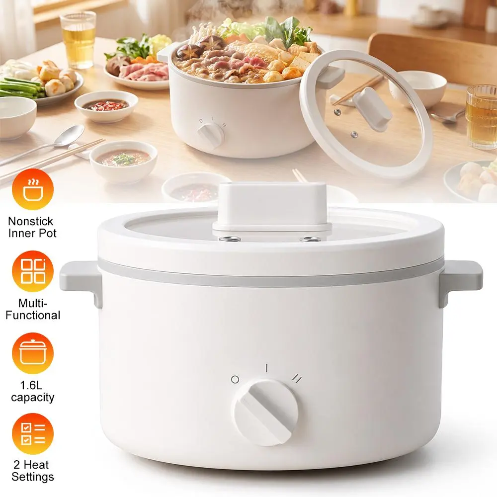 Multi-functional Electric Hot Pot, Non-Stick Ceramic Inner Pot with 2 Heat Settings, Portable Mini Electric Cooker, Optional Steamer